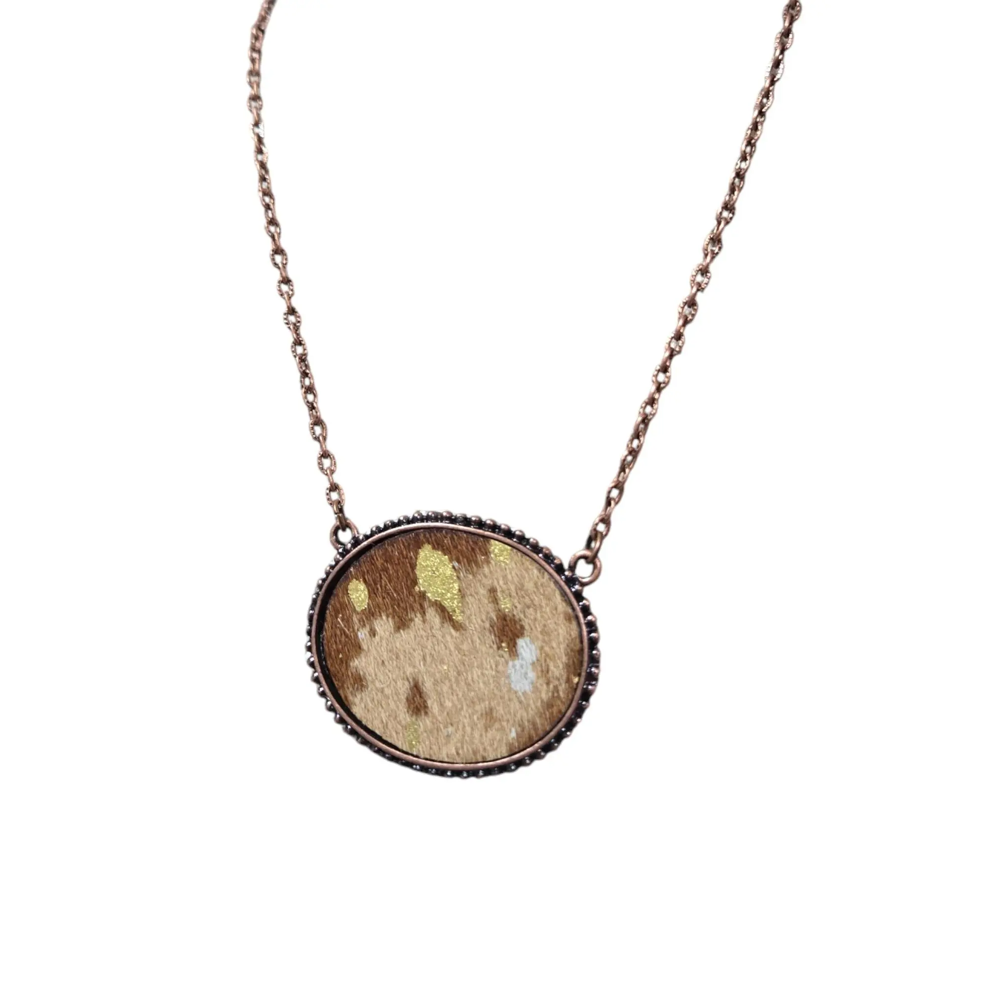 Handmade Jewelry Oval Pendant Necklace - Metal-Coated, Unique Country & Western Dance Motif, Real Hair-On Insert, Jewelry Accessories for Country Music Lovers
