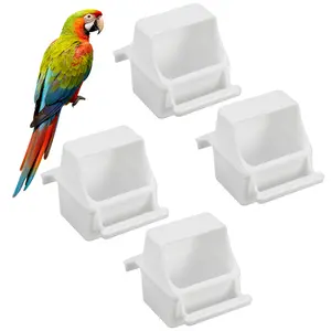 PETAXCELL Parakeet Food Dish, 3x4.1x3.5 Inch Parakeet Feeder Bird Cage Accessories Hanging Food Water Dispenser, (White, 4pcs)/ Intended for Pet / Pigeon / Parrot / Chicken