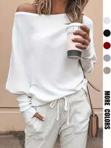 Women's Fall Winter Fashion One-Shoulder Long Sleeve T-Shirt, Womenswear, Casual Loose Fit, Elegant and Trendy, Home Office Outdoor Wear