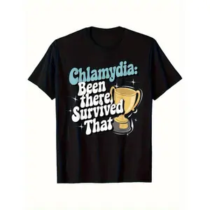 Women's 100% Cotton Short-Sleeve Round Neck Fitted T-Shirt - Funny Chlamydia-Themed Clothes, Casual Gift for Ladies, Shortsleeve