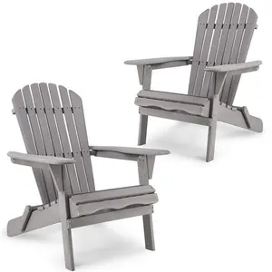 Outdoor Wooden Folding Adirondack Chair Set of 2 with Pre-Assembled BackRest, Wood Patio Chair for Garden Backyard Porch Pool Deck Firepit