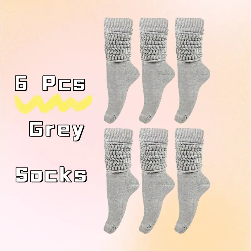 6 Pairs Casual Slouch Socks Women Knit Knee High Boot Long Tube Scrunch Sock for Woman Weight 45g