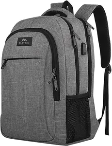 Back To School Laptop Backpack, with USB Charging Port, Water Resistant College School Computer Bag Gift for Men & Women Fits 15.6 Inch Notebook, Grey