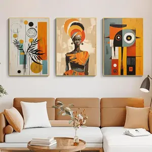 3Pcs Abstract African Tribal Wall Art African American Female Wall Art Bohemian Wall Poster Prints Modern African Culture Canvas Pictures Black Culture Painting Pictures Decor