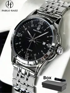 Men's Business Fashion Round Dial Analog Quartz Watch, Fashion Watch for Party, Daily Clothing Decor, Trendy All-match & Exquisite Watch for Birthday Gift with Box