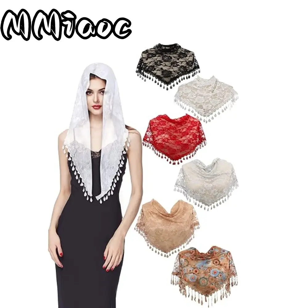 6pcs Triangle Women Church Veil Lace Mantilla Wedding Shawl Catholic Floral Scarf Catholic Cover For Cathedral tiktokshopbacktoschool