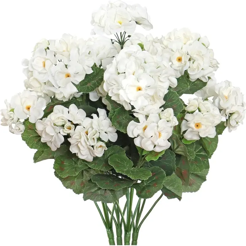 4 Pack Realistic Artificial Geraniums, UV Resistant Outdoor Decorative Fake Flowers, Artificial Flower Decoration, Faux Flower Decorations, Decorative Stems, Real Touch Silk Geranium Plants for Garden & Home Decor