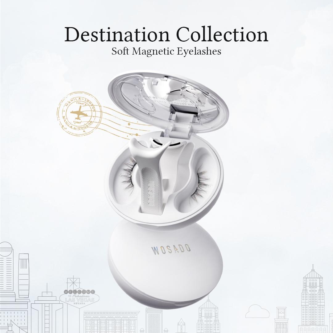 Wosado Soft Magnetic Eyelashes All-in-One Box, Destination Collection, Reusable, Glue-Free, Waterproof, Lightweight, Natural Style, Makeup Cosmetic