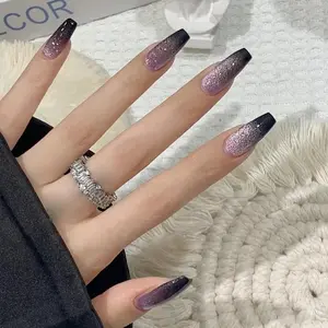 Glitter Gradient with Nail File & Tape, Removable False Nails for Women Girls Nail Art, Effortless Press on Nails Manicure Set, Glittering Fake Nails