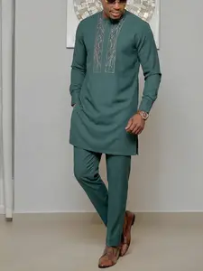 Muslim Men's African Boubou Set, Long Sleeve Embroidered Ethnic Suit, Elegant Formal Wear for Festivals Weddings Parties Gifts