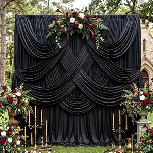 12-Panel Wrinkle-Free Silky Polyester Black Backdrop Curtains - 2-Panel Sets (4x10ft), Wedding, Party Photography Decor Drapes for Photoshoots