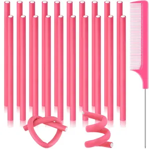 20 Pcs Flexible Curling Rods Twist Foam Hair Rollers Soft Foam Hair Rods Rollers Curlers and Pintail Comb for Women Long and Short(0.31 x 9.4 Inch,Royal Blue) Haircare Heatless