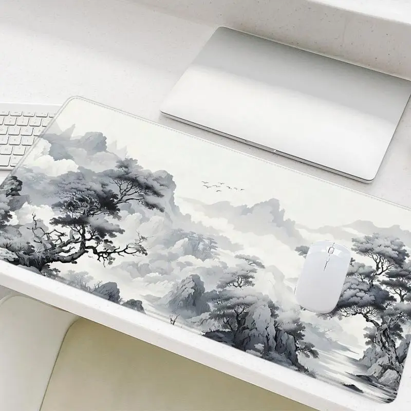 Chinese Landscape Ink Painting Pattern Mouse Pad, Rectangle Gaming Mouse Pad, Non-Slip Rubber Base Mousepad for Home Office, Computer Desk Accessories