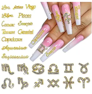 24 Pieces Gold Alloy Zodiac Nail Charms 12pcs Zodiac Signs Nail Studs 12pcs Constellation Words Nail Charms Gold Constellation Letters Nail Art Charms for Women Girls