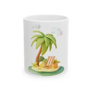 Tropical Beach Scene Mug | Palm Tree, Deckchair, Sand 11oz or 15oz