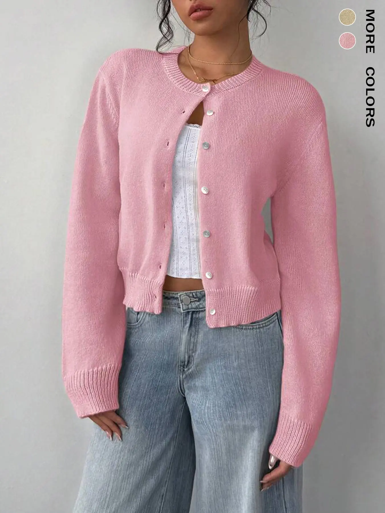 Women's Casual Long Sleeve Button Front Cardigan Tops Womenswear, Plain Color Fitted Minimalist Knitwear for Fall & Winter, Stylish Versatile Basic Outerwear Knitting Piece