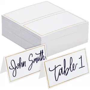 Best Paper Greetings Place Cards for Table Setting - 3.5 x 2 In Folded, Pack of 50, White & Gold - Wedding Name Cards for Reception Seating Chart & Banquet Use