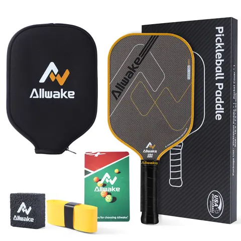 ALLWAKE Pickleball Paddle with Cover, Replacement Grip and Accessories - 3K Titanium Carbon Fiber, 16mm Honeycomb Core, Ergo Sweatproof Grip, 360° Edge Protector for Elite Control & Power