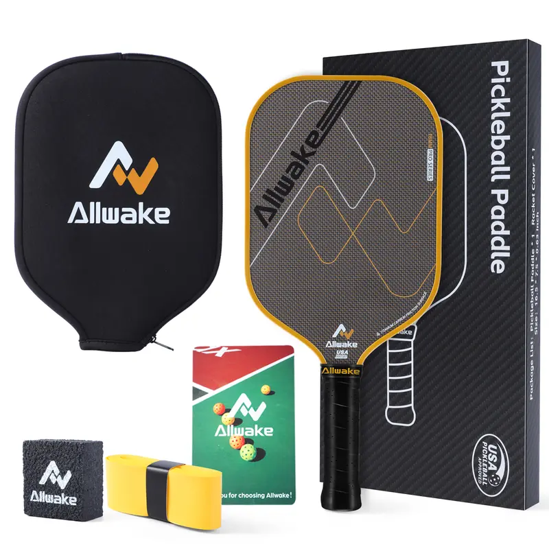 ALLWAKE Pickleball Paddle with Cover, Replacement Grip and Accessories - 3K Titanium Carbon Fiber, 16mm Honeycomb Core, Ergo Sweatproof Grip, 360° Edge Protector for Elite Control & Power