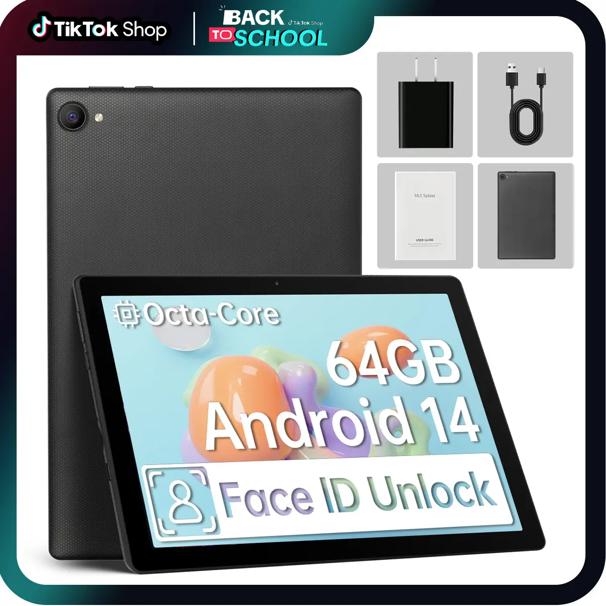 AEEZ0 10.1inch Android 14 Tablet8GB RAM+64GB ROM (Expandable up to 1TB), WiFi ,FastCharging,5MP+8MP Dual Camera, Wi-Fi, Widevine L1Support, fathersday