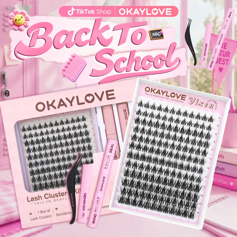 OKAYLOVE Vixen Lash CLusters Kit, Manga Lash Extension with Waterproof Long-lasting Lash Bond and Seal,Tweezers and Remover for DIY Eyelash at Home Easily, Natural Makeup Girl Gifts #backtoschool #sohochic