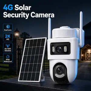 4G Solar Security Camera Outdoor, No WiFi Needed Dual Lens Dual Screen 2K PTZ Camera, Built-in SIM Card, 355° Pan 90° Tilt, PIR Human Detection, Auto Tracking, Color Night Vision, Two-Way Audio, Light & Siren Alarm, IP66 Waterproof, 24/7 Recording