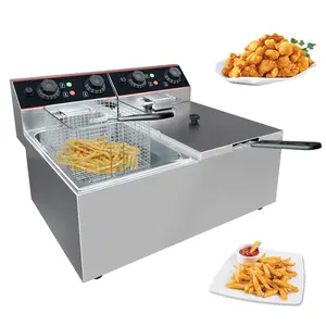 Garvee 6 L(6.5QT) Commercial Double Electric Deep Fryer with 2 Baskets, 3000W Stainless Steel Deep Fryer for Home Use, Adjustable Temperature, Perfect for Kitchen