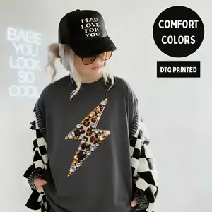 Leopard Rhinestone Lightning Bolt T-Shirt | Comfort Colors