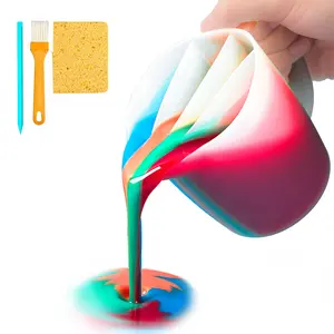Split Cup With Handle 17oz/500ml Silicone Cups For Paint Pouring 4 Channels Fluid Art Epoxy Craft Making Mixing Tools Pigment Pour Supplies Diy Drawing Accessories