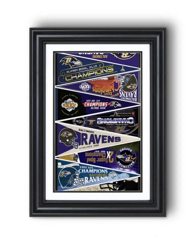 Baltimore Ravens Vintage & 2013 Super Bowl Pennants Collection Lightweight Photo Paper Artistic Print - Home Supplies Wall Decor, 24x36/8''x20'' Vintage Set for Kid Room, Football Fan Gift
