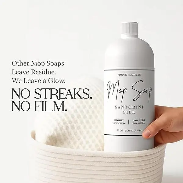 Mop Soap Highly Scented Fragrance, Long Lasting Luxury Floor Cleaner for Hardwood, Tile, Laminate & Stone, Low Suds No Residue Formula, All Mop Types, Made in USA, 32oz Santorini Silk Fragrance