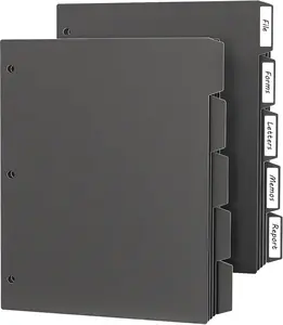 HABGP 3 Ring Binder Dividers with 5 Tabs, 10 Pcs Binder Dividers, 1/5 Cut Letter Size Plastic Black, Sheet Protectors 8.5"×11" 3 Hole Punched Page Folder Dividers, Three Ring Binder Index Dividers