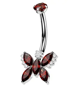Marquise Butterfly Red CZ Titanium Internally Threaded Belly Button Ring