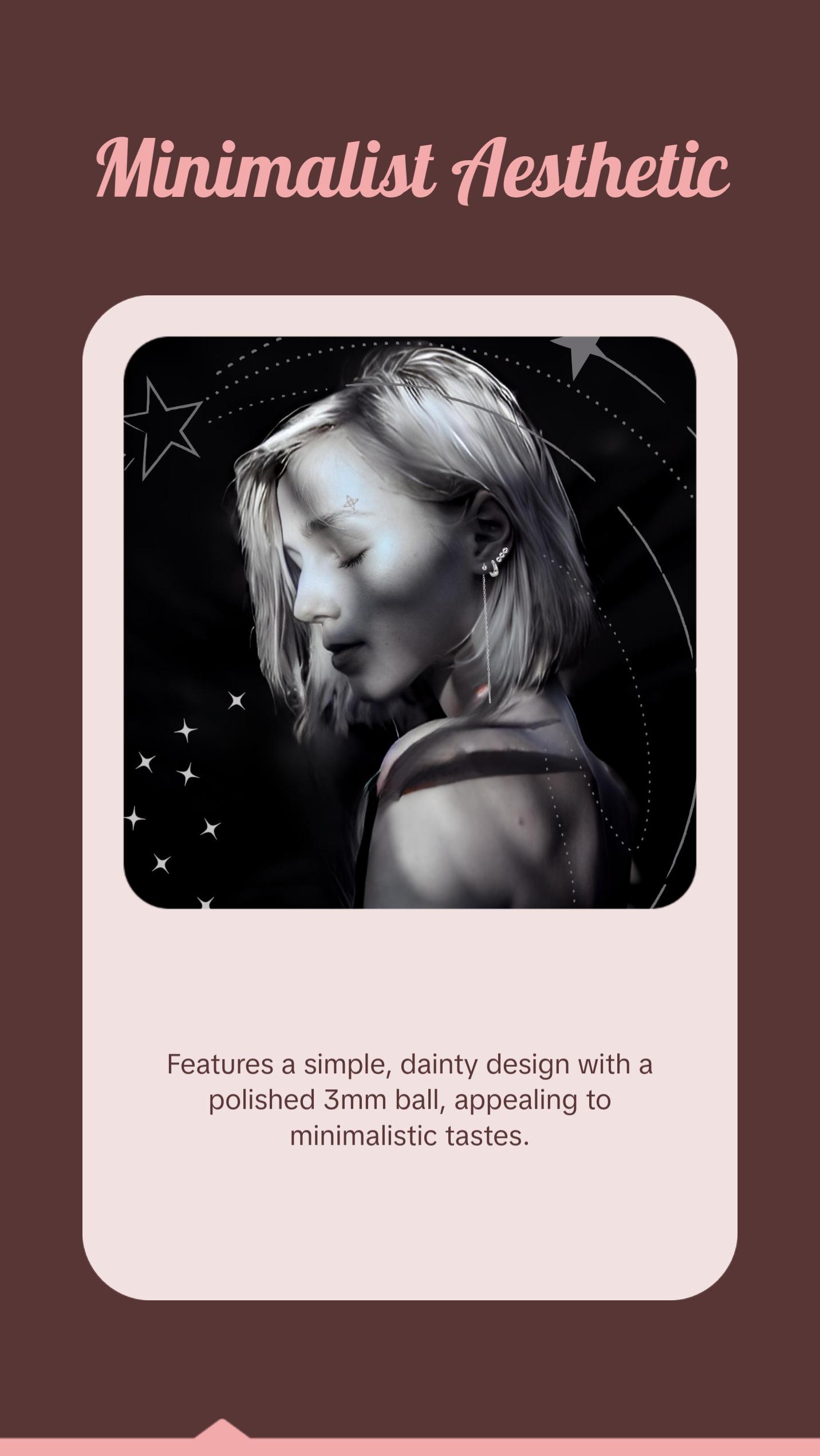 "Dancing Orb" 14K White Gold Plated Sterling Silver Hypoallergenic Ball Long Threader Earring Everyday Celestial Piercing Chain Earrings