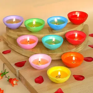 Colorful Diwali Diya for Pooja - 10PCS Ceramic Decorative Diyas Oil Lamp Diwali Gifts for Indian Friends Perfect Diyas Set for Hindu Ritual Wedding Festivals Temple Mandir Altar Item(with 10 Wicks)  Cute Floating Candle Holder