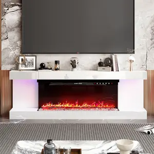FUFU&GAGA Electric Fireplace TV Stand for TVs up to 70 Inch with LED Light 1500W Adjustable Flame 2-Level Heat Media Entertainment Center Console Table White Black Living Room Furniture Shelf nightstand tv stand