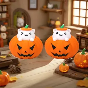 2 PCS 3D Printed Halloween Pumpkin Cat Orange & White Perfect for Party Favors Halloween Gift and Decorations Festive Touch for Your Halloween Setup