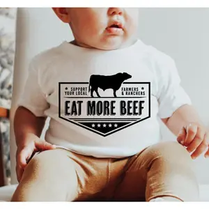 Eat More Beef - Support Your Local Farmer or Rancher - Unisex Fit Apparel Youth Mens Womens Fabric Menswear western wear Top Cotton Tshirt Crewneck