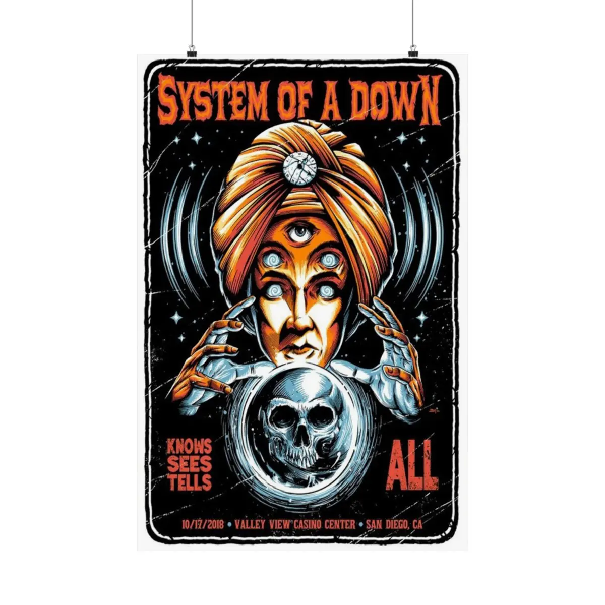 System of a Down Concert Poster, San Diego 2018 Event, Mystic Seer Art Print, Metal Band Live Show Memorabilia, Gift for Rock Music Fans