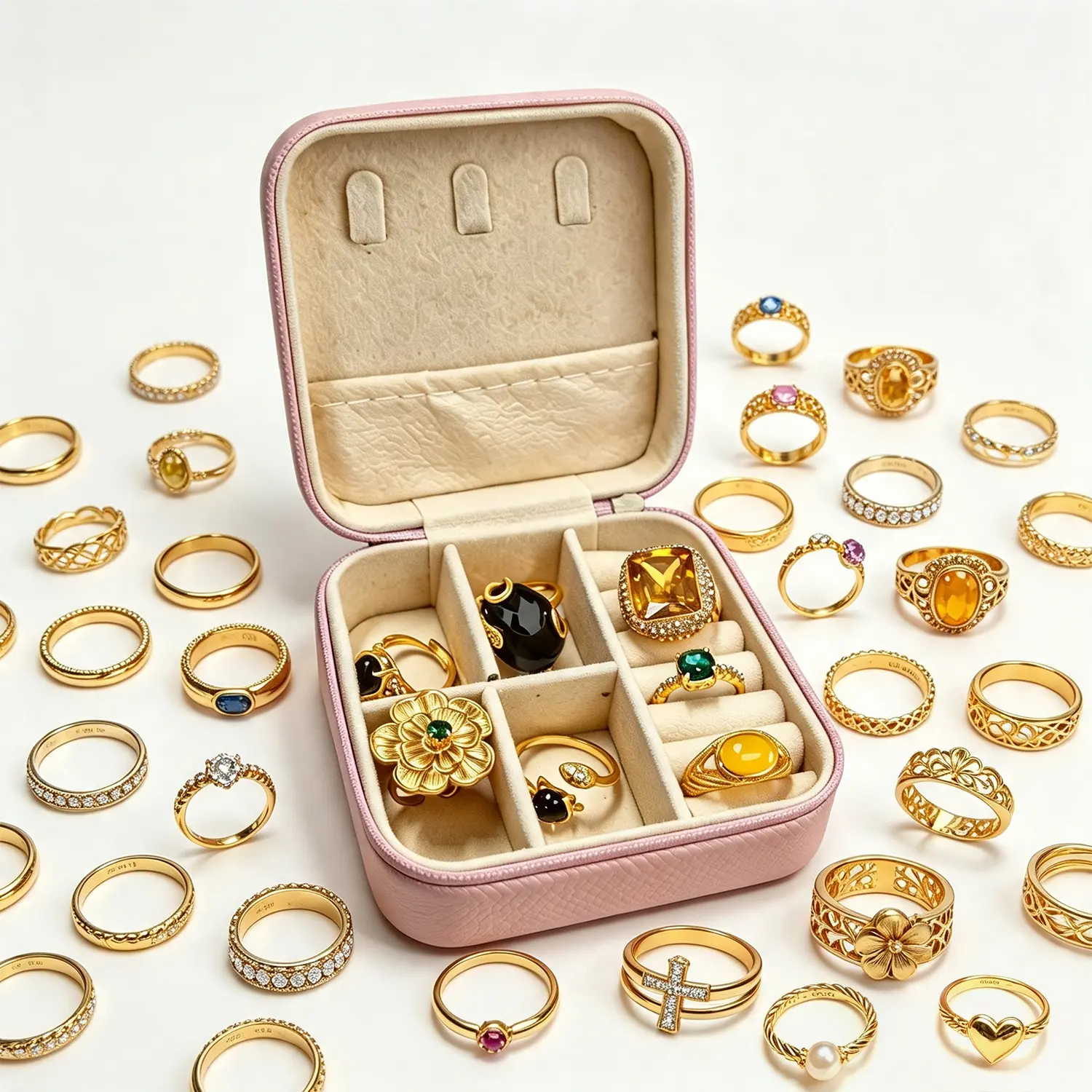 MINGRI 5-Piece Mystery Gemstone Ring Set, 18K Gold Plated Adjustable Band One-Size-Fit-All Rings, Healing Crystal Stacking Jewelry, Individually Wrapped Surprise Unboxing Gift Set, Five Pieces