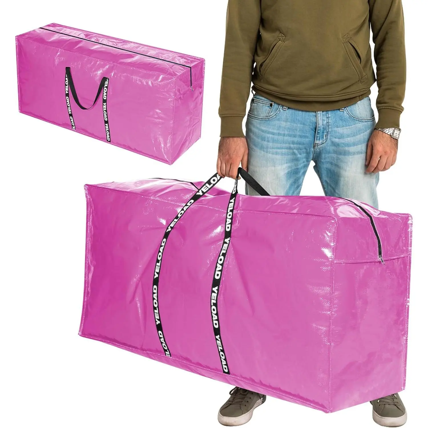 66 Gallon Large Bags 2 Pack – Pink XXL Duty Waterproof Moving Tote Bags for College Dorm, Travel, Clothes & Bedding Foldable Zippered Duffle with Handles