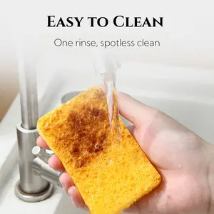 6 Counts Non-Scratch Scrub Sponges, Ideal for Non-Stick Cookware, Compressed Wood Pulp for Dishes & Kitchen, Sinks, and Household Cleaning