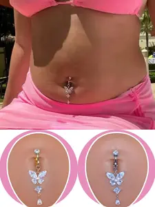 1 Pcs Butterfly CZ Dangle Clip On Belly Ring - Fake Belly Button Ring - Fake Piercing Jewelry - Fake Belly Rings