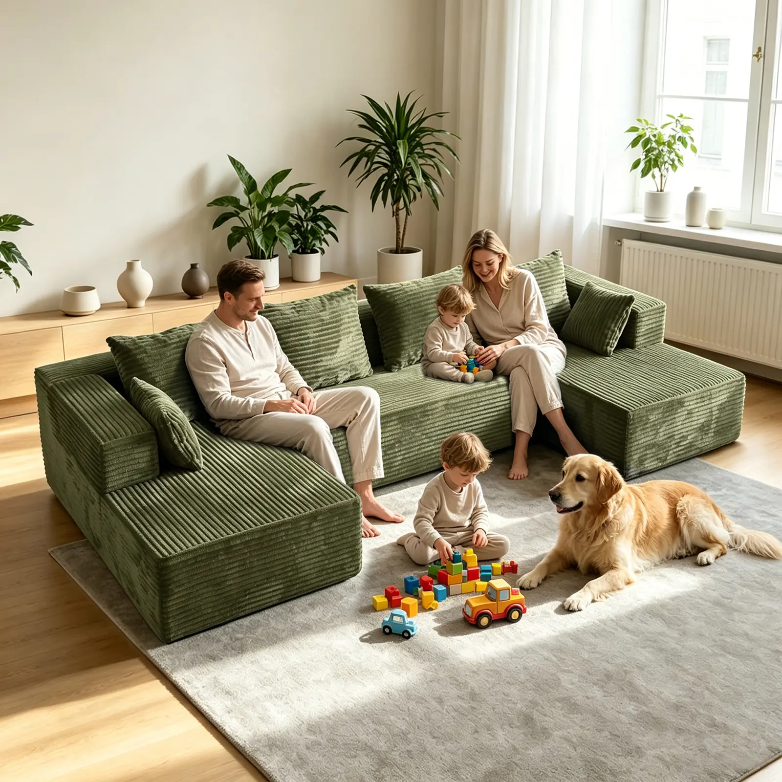 [3 Packages Shipping】 Orienflex 132"OFFICIALSectional Boneless Sofa Couch with Chaise,Modular Cloud Couch with Ottoman PlushCorduroy, No Assembly Required Big Comfy SofaBed with Fluffy Memory Foam for Livingroom sectional living room，chair bed