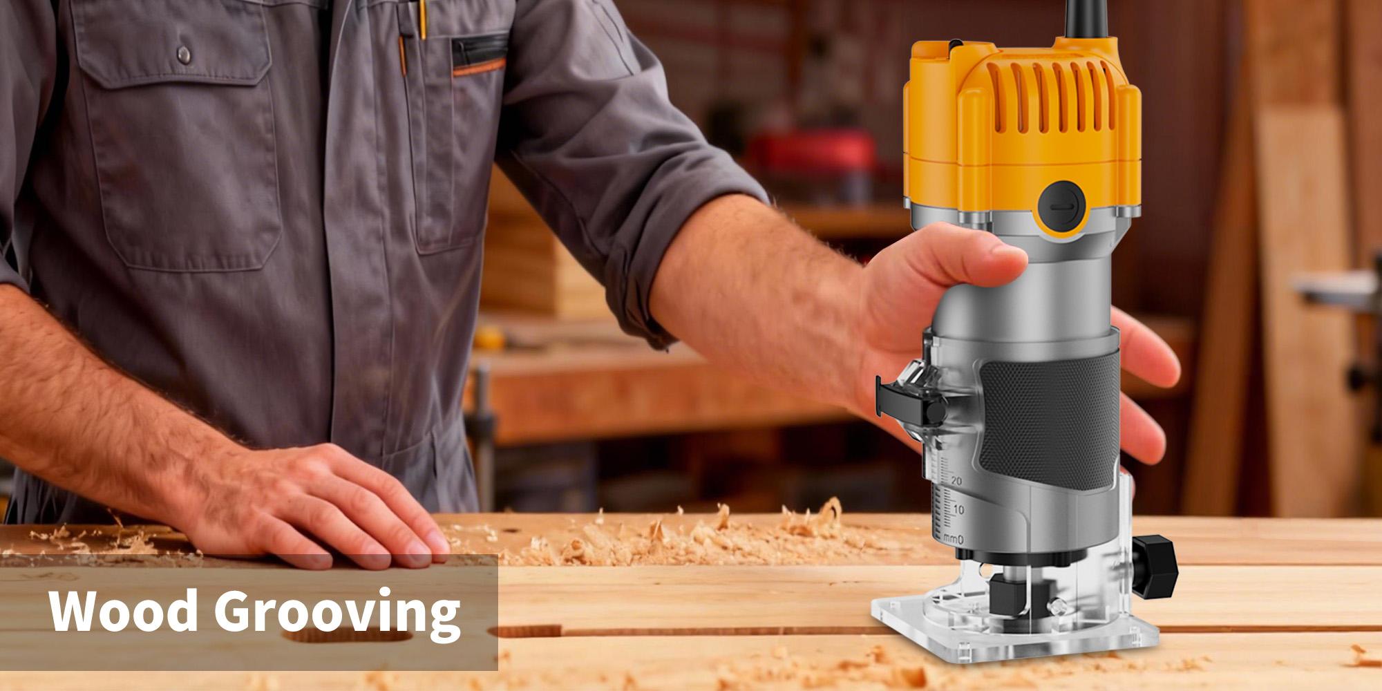 HANWISE upgraded edge trimming machine wired router, compact woodworking edge trimming router tool wired, woodworking router, suitable for woodworking slot milling and edge trimming, router power tool, gift for recipient