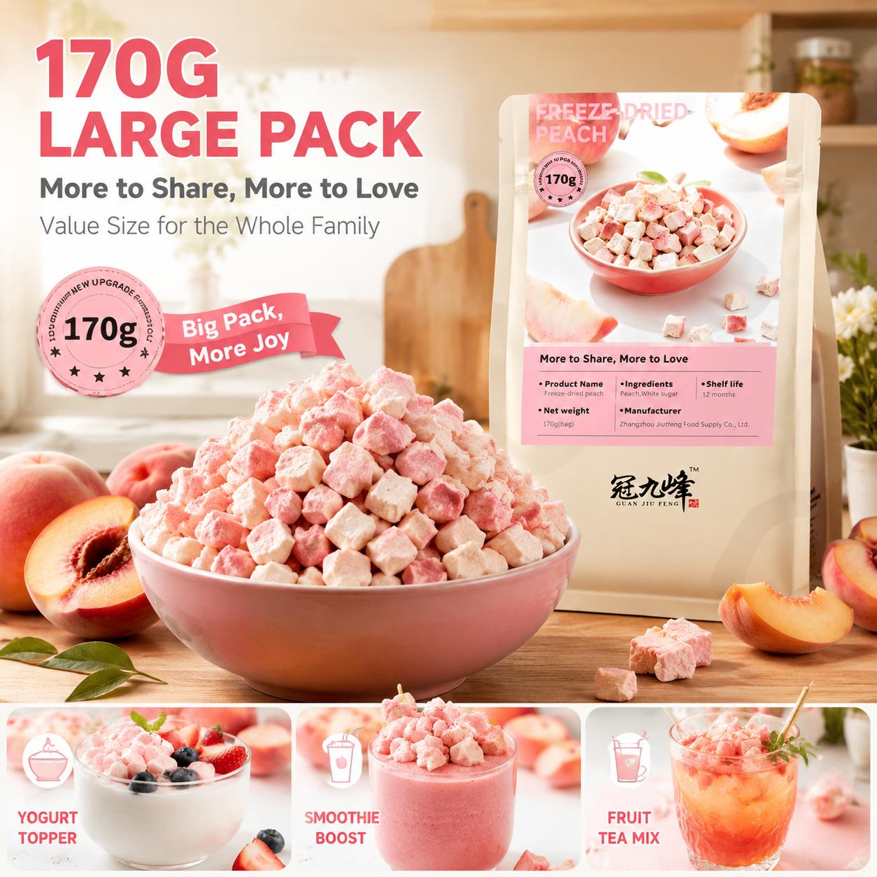 Premium Freeze-Dried Peach Slices, 6 oz Dried Fruits, 100% Pure Snack, Ideal for Smoothies & Baking, Travel-Friendly, Great for Kids, Easter Holiday Gift Option, Freeze Dried Peaches