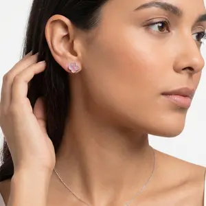 S925 Light Pink Real Silver flower Earring 925 Fine Silver