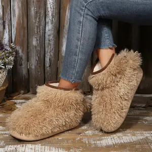 Chic Women's Plush Slippers with Decorative Bow Mini Snow Boots Fashion - Forward Indoor Outdoor Shoes  Footwear for Cold Weather