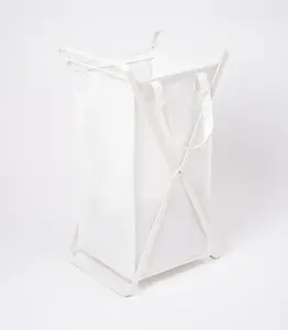 Laundry Hamper with Cotton Liner - Two Sizes - Steel + Cotton