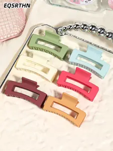 6 pcs elegant rectangular female hair clip-sweet geometric design, solid color (green, blue, white, light pink, dark purple, ginger), plastic material, very suitable for Valentine's Day or daily style, cute hair clip, Hair Claws Set